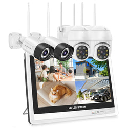 防犯カメラ ワイヤレス カメラセット 屋外 PTZ 遠隔監視 防水ip66 AI動体検知 カメラ4台 12インチ液晶一体型NVR 500万 1TB 10チャンネルまで増設可　05047