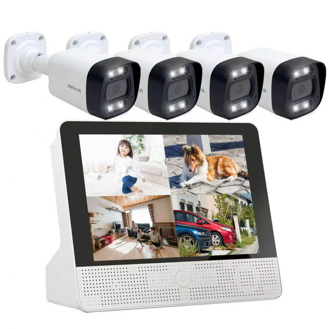 防犯カメラ poe 屋外 監視カメラ 800万画素 8K 12インチモニター付きNVR 4台セット AI人体検知 車検知 有線 遠隔監視 電源不要 上書き録画 業務用 家庭用 32台まで増設可能 poe-AC795-4set