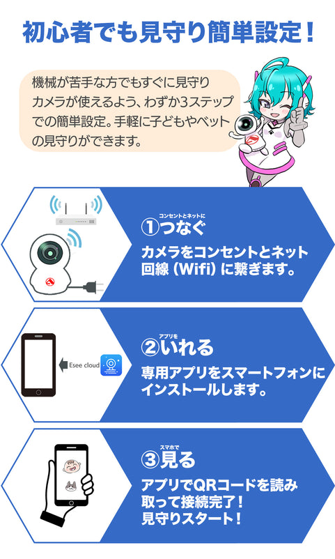 防犯カメラ 屋内 見守りカメラ ペット ベビー 高齢者 介護 双方向通話 スマホ対応 自動追跡 夜間撮影 WiFi みはるん3