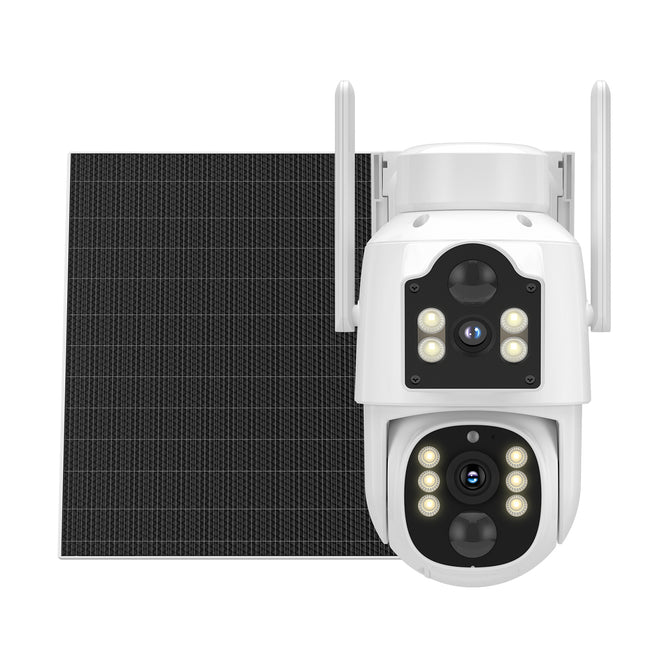 防犯カメラ 屋外 ソーラー ワイヤレス 二眼 400万画素 PTZ 人体検知 防水 SD録画 スマホ対応