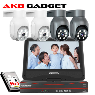 防犯カメラ 屋外 セット 家庭用 poe給電 監視カメラ PTZ機能 ４台セット AI自動追尾 10インチ モニター 500万画像 防犯灯付き 動体検知 常時録画 遠隔監視