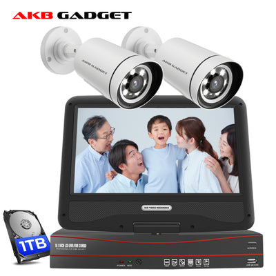 防犯カメラ poe給電 屋外 セット 家庭用 赤外線モード 監視カメラ 国内保証 工事不要 電源不要 2台 モニター付き ネットワークカメラ 500万画素 HDD付き