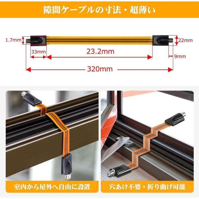 隙間ケーブル 防犯カメラ用 室内から屋外へ IPカメラ配線 電源用 フラットケーブル 穴あけ不要 ドアや窓が閉まる隙間 屋外へ伸びる延長コード  FPWR01