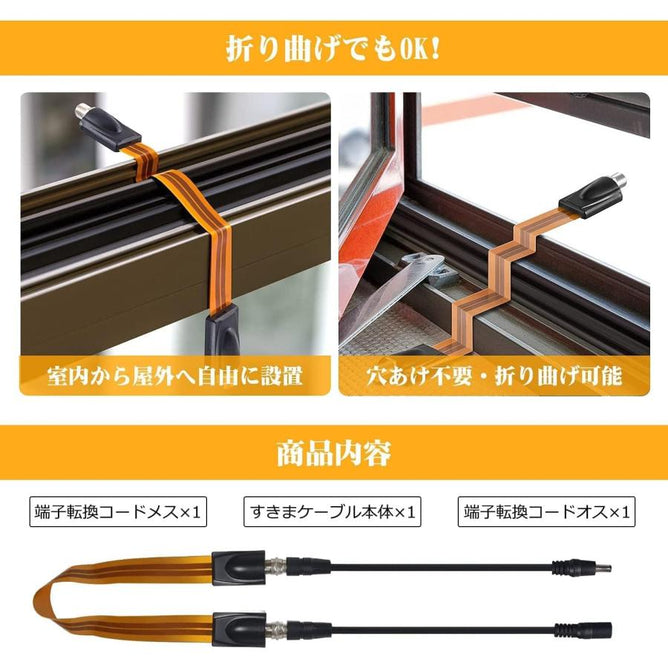 隙間ケーブル 防犯カメラ用 室内から屋外へ IPカメラ配線 電源用 フラットケーブル 穴あけ不要 ドアや窓が閉まる隙間 屋外へ伸びる延長コード  FPWR01