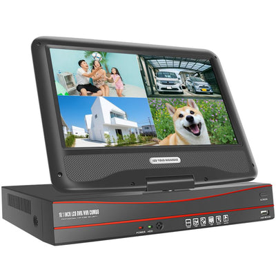 POE式録画機 10.1インチLCD液晶モニタ一体型NVR poe給電 屋外 有線 監視カメラ 動き検出エリア 常時記録 赤黒色