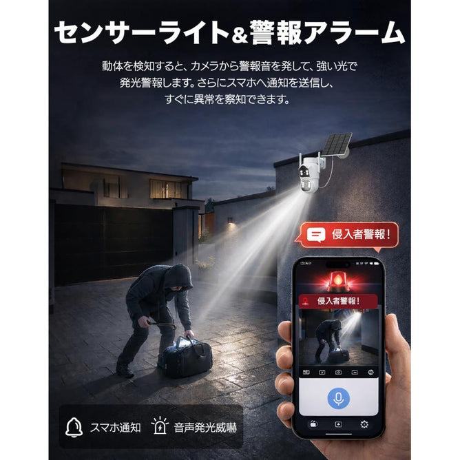 防犯カメラ 屋外 ソーラー ワイヤレス 二眼 400万画素 PTZ 人体検知 防水 SD録画 スマホ対応