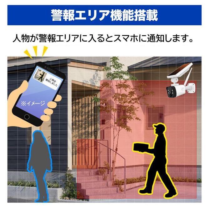 防犯カメラ 屋外 Wifi ソーラー一体型 赤外線暗視 人感センサー センサーライト付き 家庭用 400万画素 充電式 電源不要 監視カメラ 動体検知 双方向会話 SD録画　ASC-70