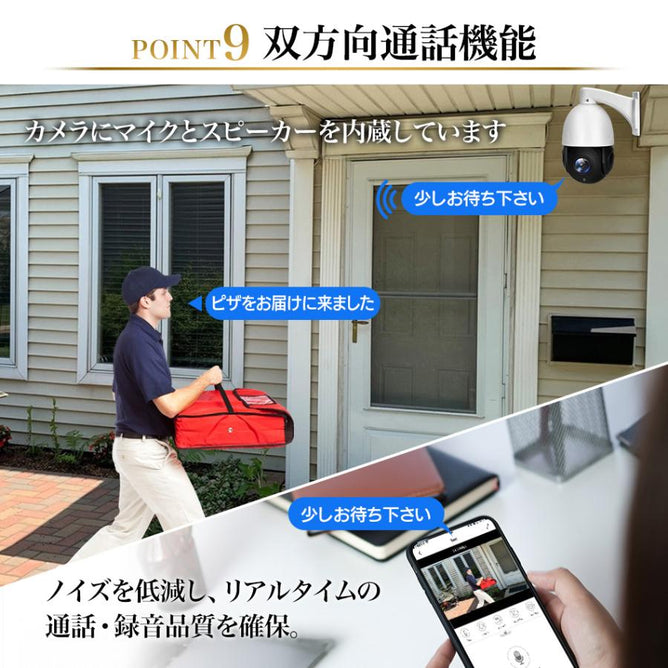 防犯カメラ 屋外 家庭用 POE給電 800万画素 パンチルト 30倍 光学ズーム 夜間カラー撮影 双方向会話 防水 遠隔監視 上書き録画 ナイトビジョン 屋内 Yシリーズ POE-Y8-1WAC30