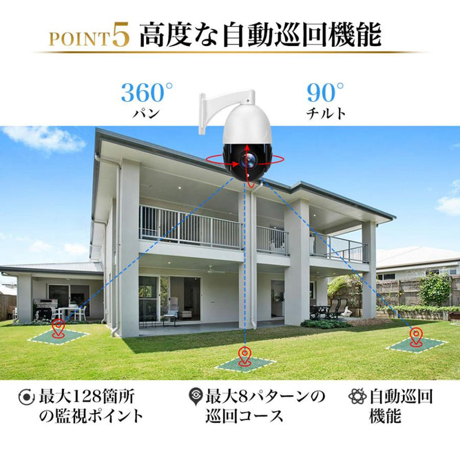 防犯カメラ 屋外 家庭用 POE給電 800万画素 パンチルト 30倍 光学ズーム 夜間カラー撮影 双方向会話 防水 遠隔監視 上書き録画 ナイトビジョン 屋内 Yシリーズ POE-Y8-1WAC30