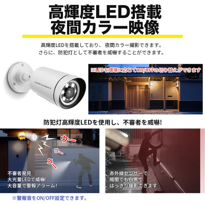 防犯カメラ poe給電 屋外 2台セット 家庭用 監視カメラ 500万画素 赤外線暗視 双方向音声 遠隔監視 防水 電源工事不要 録画機セット セキュリティ 1TB付きHDD poe-e8-2ac905