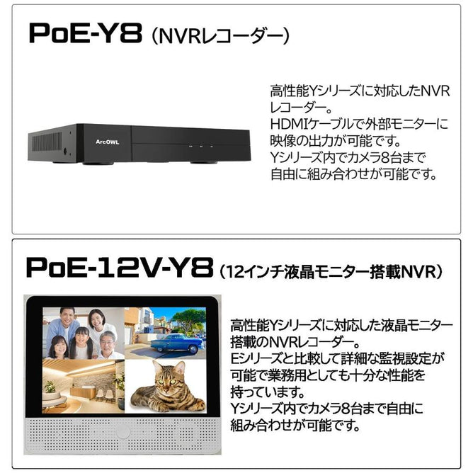 防犯カメラ poe 屋外 監視カメラ 最大1200万画素 8K 録画機 2台セット AI人体検知 車検知 有線 遠隔監視 電源不要 上書き録画 業務用 家庭用 32台まで増設可能 YNVK-P-8KS