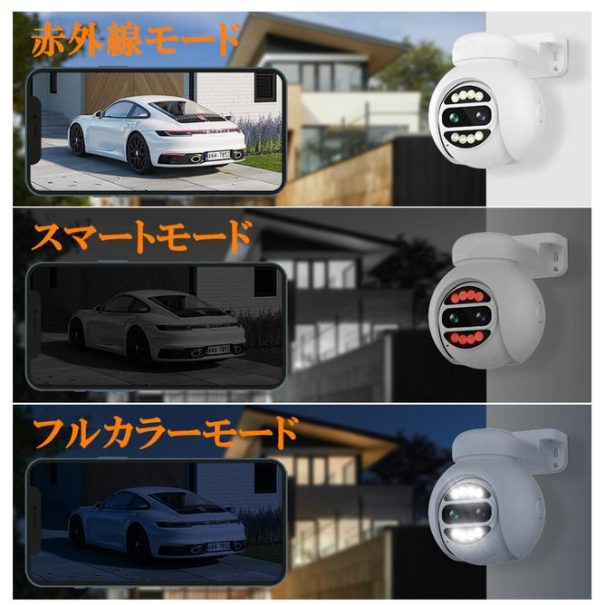 防犯カメラ 屋外 WiFi PTZ 自動追尾 400万画素 4K 監視カメラ ワイヤレス スマホ遠隔監視 SDカード 録画 AI人体検知 センサーライト 防水　WAC-614